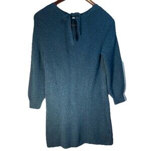 The Loft Dress Sz M Teal Knit Above Knee Bow Tie Keyhole Coquette Girly Winter